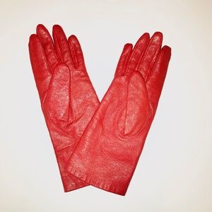 Vintage 60s Van Raalte Red 100% Genuine Leather Gloves Mid Century Size Medium M